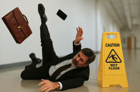 person slipping on wet floor